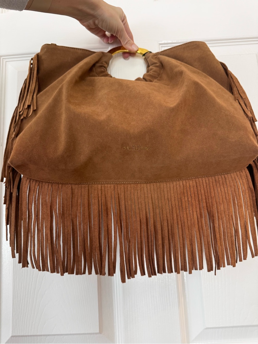 Bcbgeneration fringe faux suede bag western cowgirl gold metal handles hobo - Picture 2 of 9